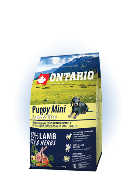 Ontario Puppy Mini LambiRice Сухой корм для щенков мелких пород, с бараниной и рисом, 2.25 кг.
